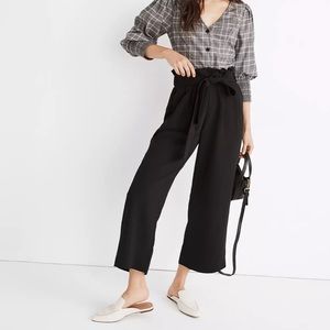 NWT Madewell Tie Waist Huston Pull On Black Crop Wide Leg Pants Medium M